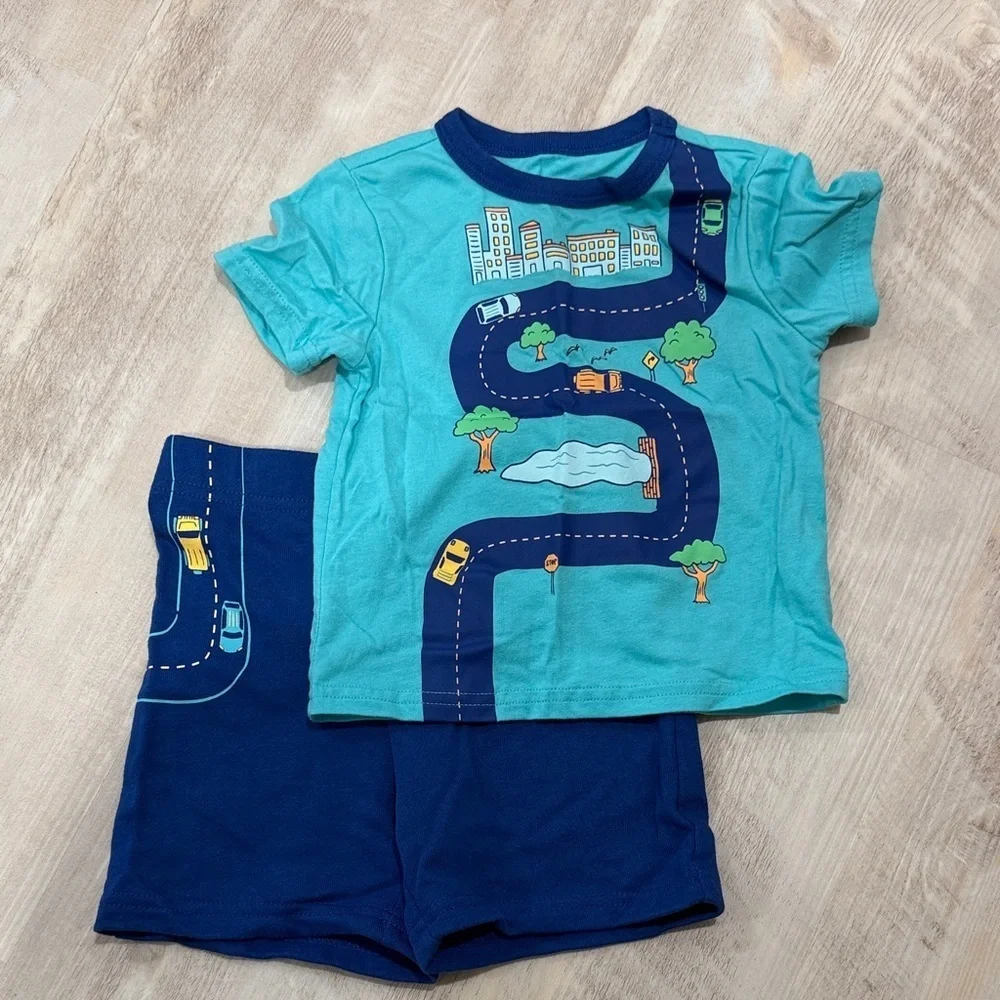 The Children's Place Teal and Navy Pajama Set with City Road Design